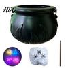 Dark Style Photo Prop Light Up Witch Cauldron DIY Set Halloween Glowing Black Plastic Bowl with Spiders Embossed Texture Spooky Hocus Pocus