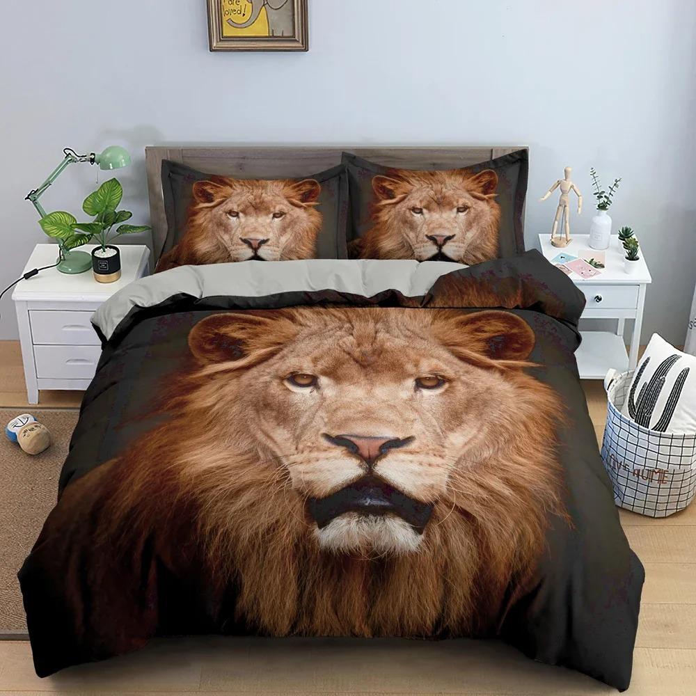 

Комплект постельного белья с рисунком льва в виде животного, комплект постельного белья с 3D-печатью, постельное белье для декора спальни, размер King Queen Twin, домашний текстиль 70x133cm 2pcs