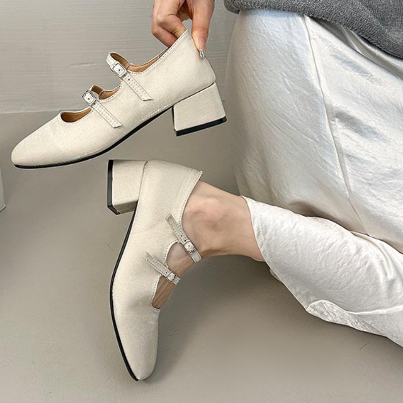 Fashion Mary Jane Shoes Heightened Retro Single Shoes Xia Square Toe Shallow Mouth Season One-word Leather Shoes Women