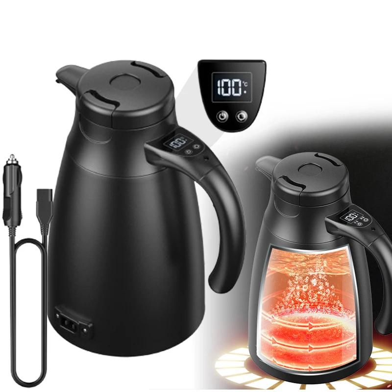 Universal Car Hot Kettle 12V24V 1.2L Water Warmer Bottle Stainless Steel LCD Display Temperature Control Heater for Travel Truck