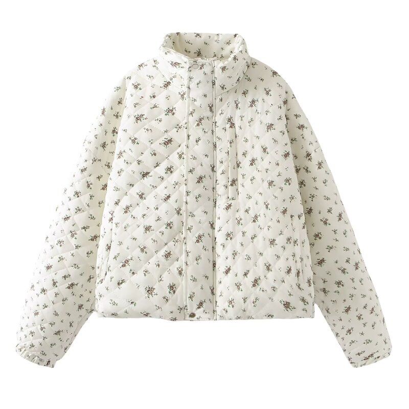 Western Style 2024 New Women clothes Floral Thickened Full Printed Autumn and Winter Versatile Slimming Loose Warm Short down jacket