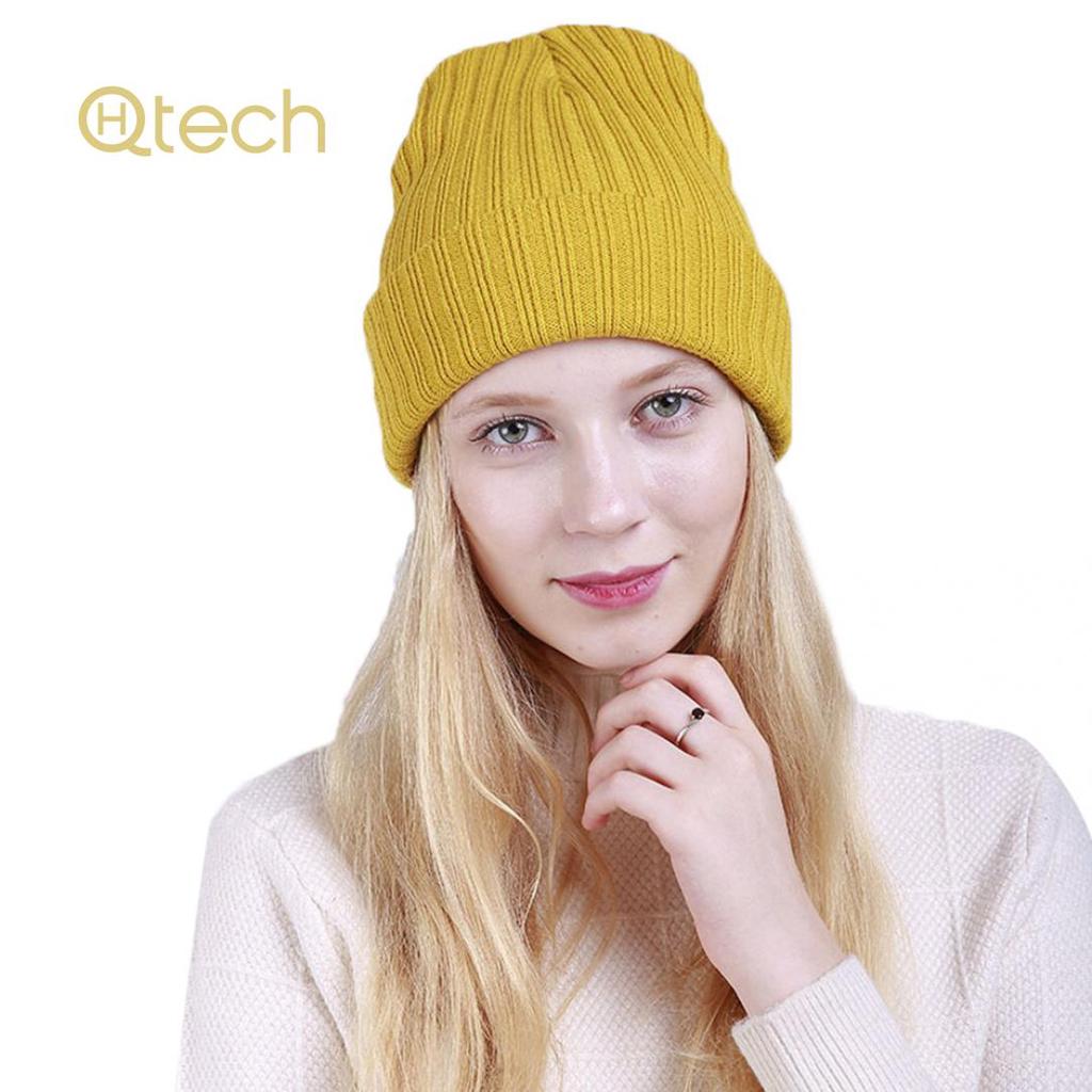 Buy Women Knitted Beanie Warm Solid Color Winter Ski Hat Double Layer