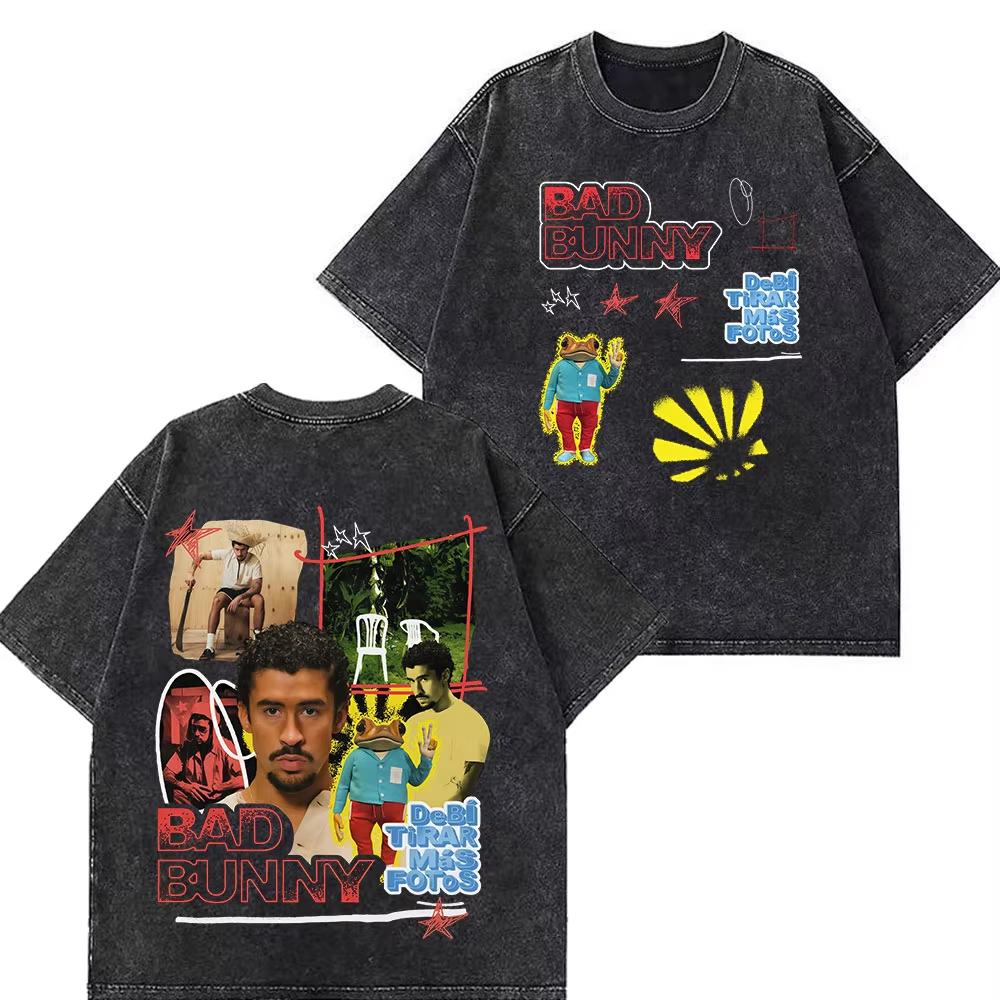 Rappare Bad Bunny Turné 2026 Debi Tirar Mas Fotos DTMF Merch T-shirts Herr Mode Sommar Rundhalsad T-shirt Hip Hop Vintage Tvättade T-shirts