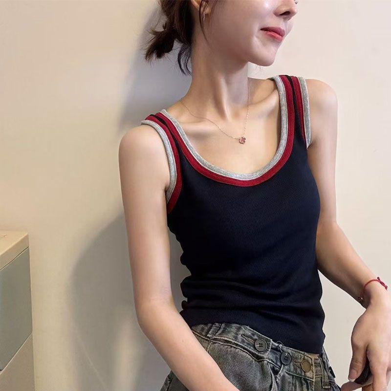 

2026 Women s Sleeveless Color Block Patchwork Camisole - Korean Style Slim Fit and Flattering Versatile Vest Top M (43-50 kg)