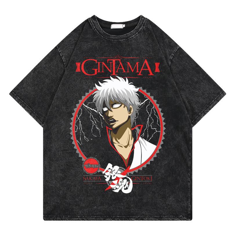 Gintama Manga Graphic Tshirt Sakata Gintoki Printed T Shirt Vintage Washed Oversized Tshirt Mens Clothing Short Sleeve Tees