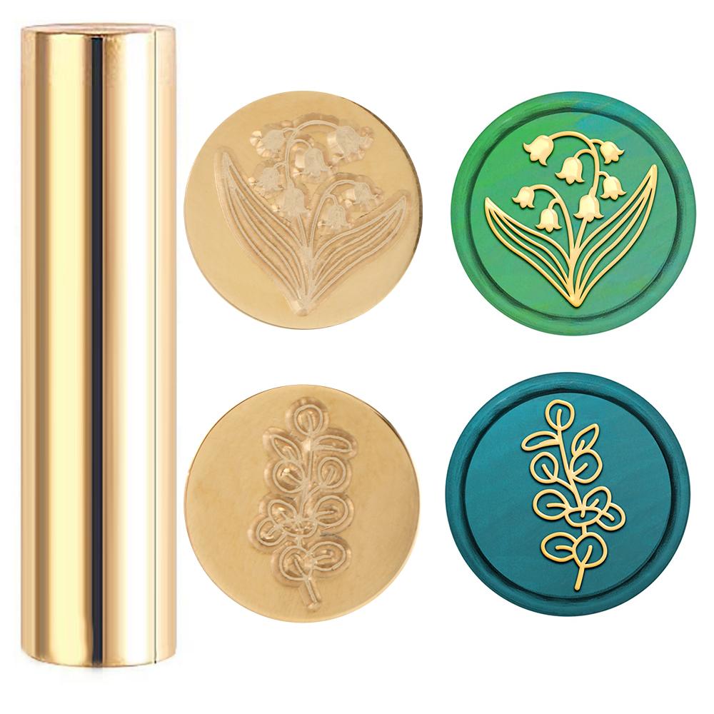 

15mm 2 Sides Mini Brass Sealing Stamp Bellflower Eucalyptus Leaves pattern Brass Column Gun Sealing Wax Stamps for Envelope