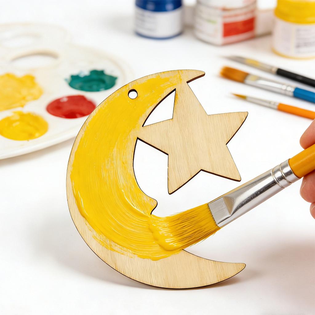 24/48 PCS Wooden Moon & Star Ornaments – DIY Hanging Decor with Hemp Rope for Wedding, Christmas, Birthday & Anniversary