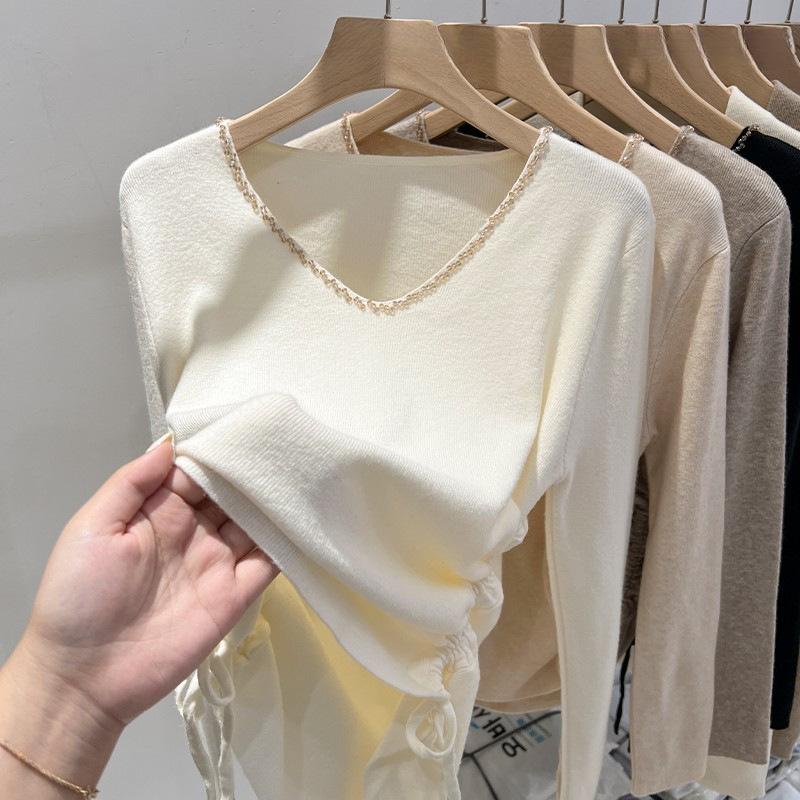 DAFIFY Pulls à manches longues et col en V pour femmes, mode décontractée, automne hiver, couleur unie, imprimé