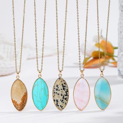 Natural Crystal Pendant Necklace - Rose Quartz & Turquoise Clavicle Chain Bohemian Jewelry