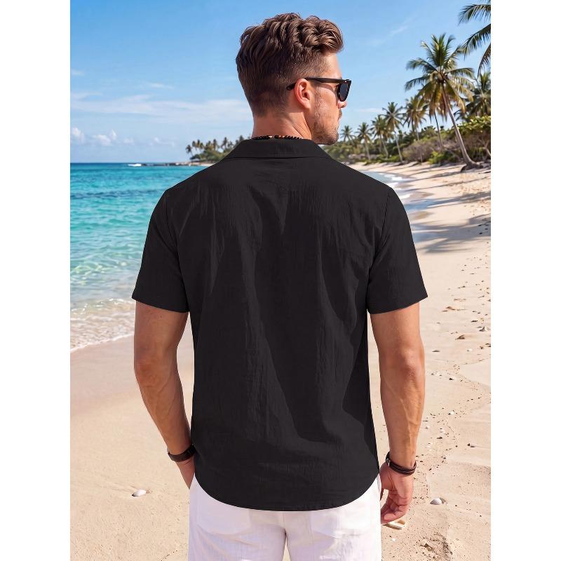 Men's Cuban Collar Short Sleeve Casual Shirt.