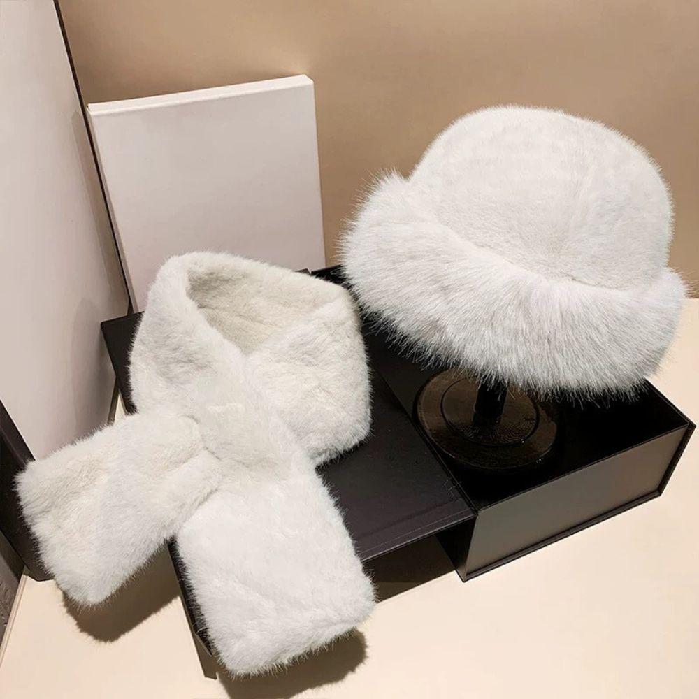 Autumn And Winter Fluffy Caps And Scarves Korean Style Plush Skiing Riding Warm Bucket Hat Snood Scarves Christmas Gift