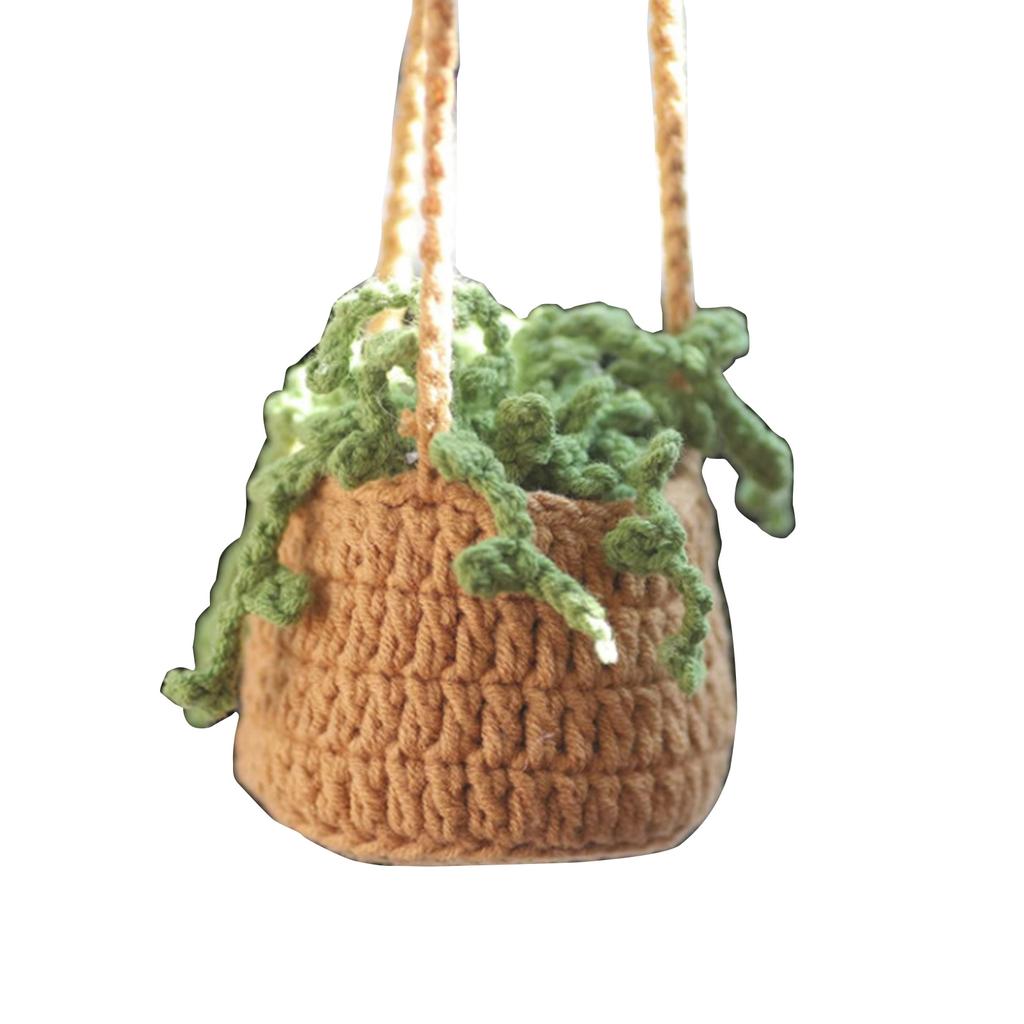 Multi-style Cute Potted Plants Crochet Car Mirror Hanging- Accessories Cute Car Accessories for Women Men Handmade Gift