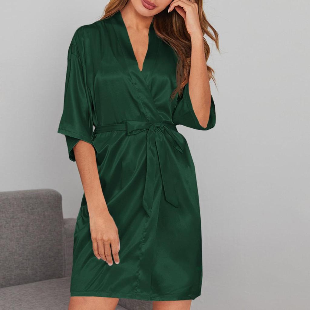 Women's Short-Sleeved Imitation Silk Pajamas and Bridal Morning Robe