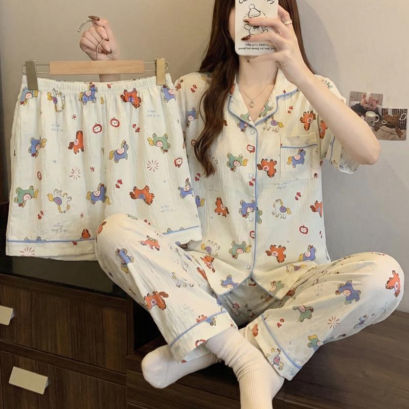 Cloud Cotton Cartoon Pony Pajamas: Women's 2026 Summer Three-Piece Set, Short Sleeve, Fun & Cute Homewear