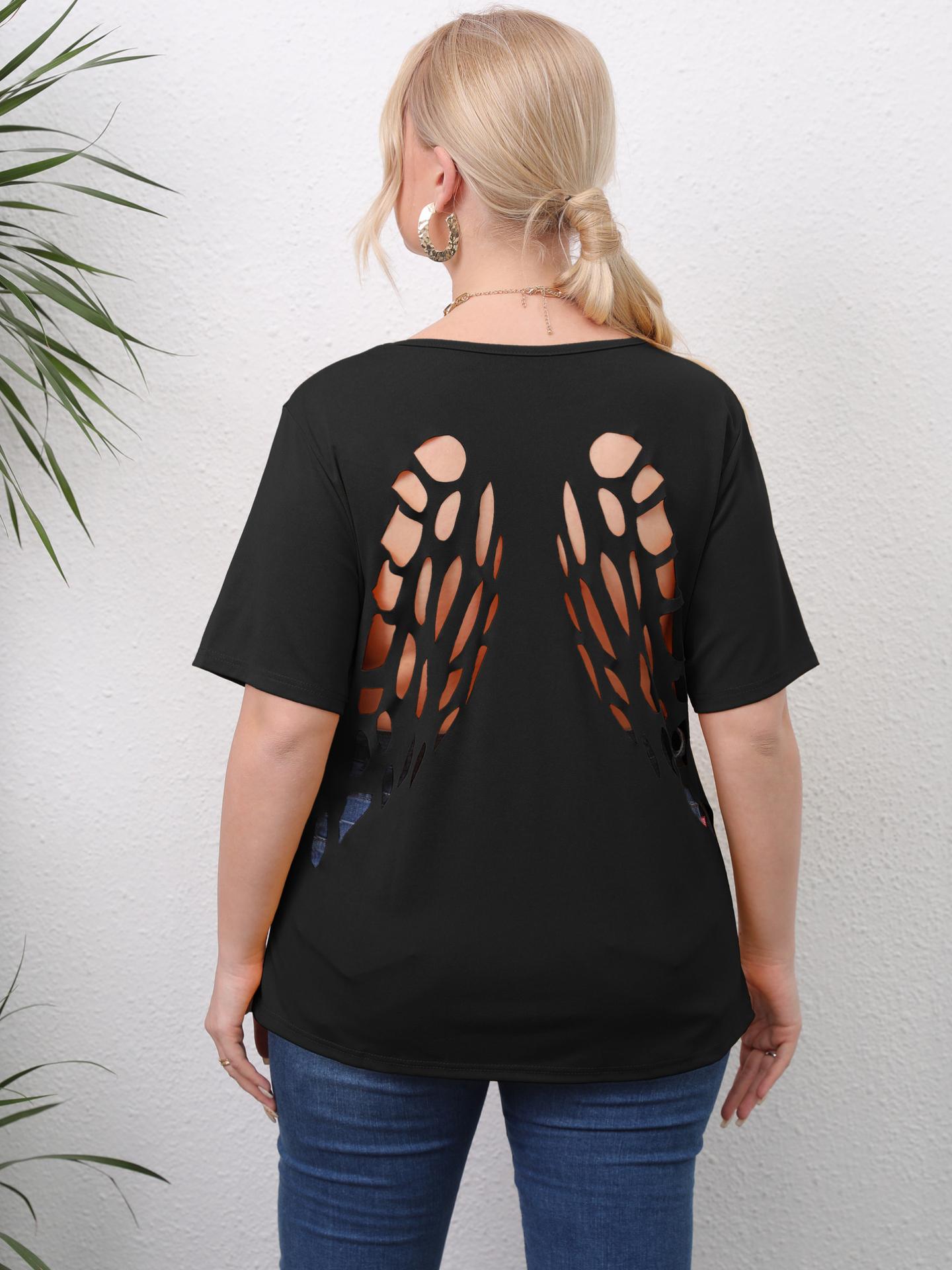 

Летняя женская футболка большого размера, розовая футболка больших размеров с открытой спиной, женская футболка с вырезами и крыльями ангела, футболки с короткими рукавами, женские футболки, уличная одежда 0XL чёрный