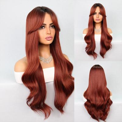 Dlouhé auburn paruky pro ženy Syntetická kudrnatá paruka s volnou ofinou do strany Dlouhá kudrnatá paruka pro bílou ženu Kostým Drag Queen Cosplay