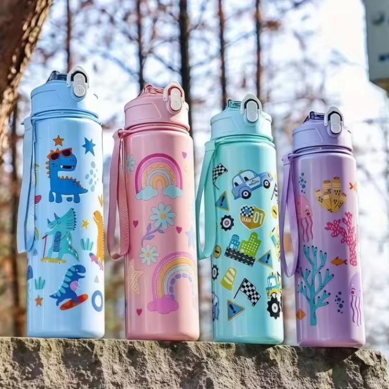 780ML Kids Water Sippy Cup Creative Cartoon Cup with Straws Leakproof Water Bottle Outdoor Portable Children's Plastic Water Cup