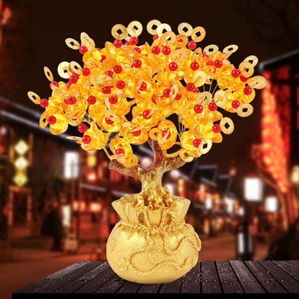 Sculptures Fortune Bonsai Style Good Luck Creative Tree Crafts Wealth for Desktop Office Room