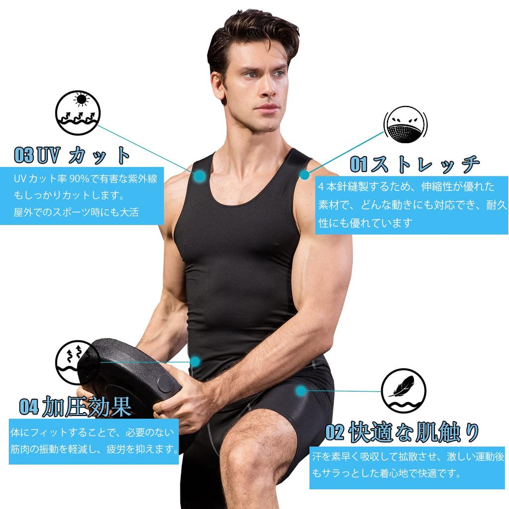 Tank Top Sleeveless Shirt Sports Innerwear Compression Wear Training Pressure Shirt Undershirt [Nesseo] Men's 10012-blk-XL