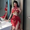 Sex underwear perspective Dunhuang ancient style Wu Meiniang uniform cheongsam high split sexy suit