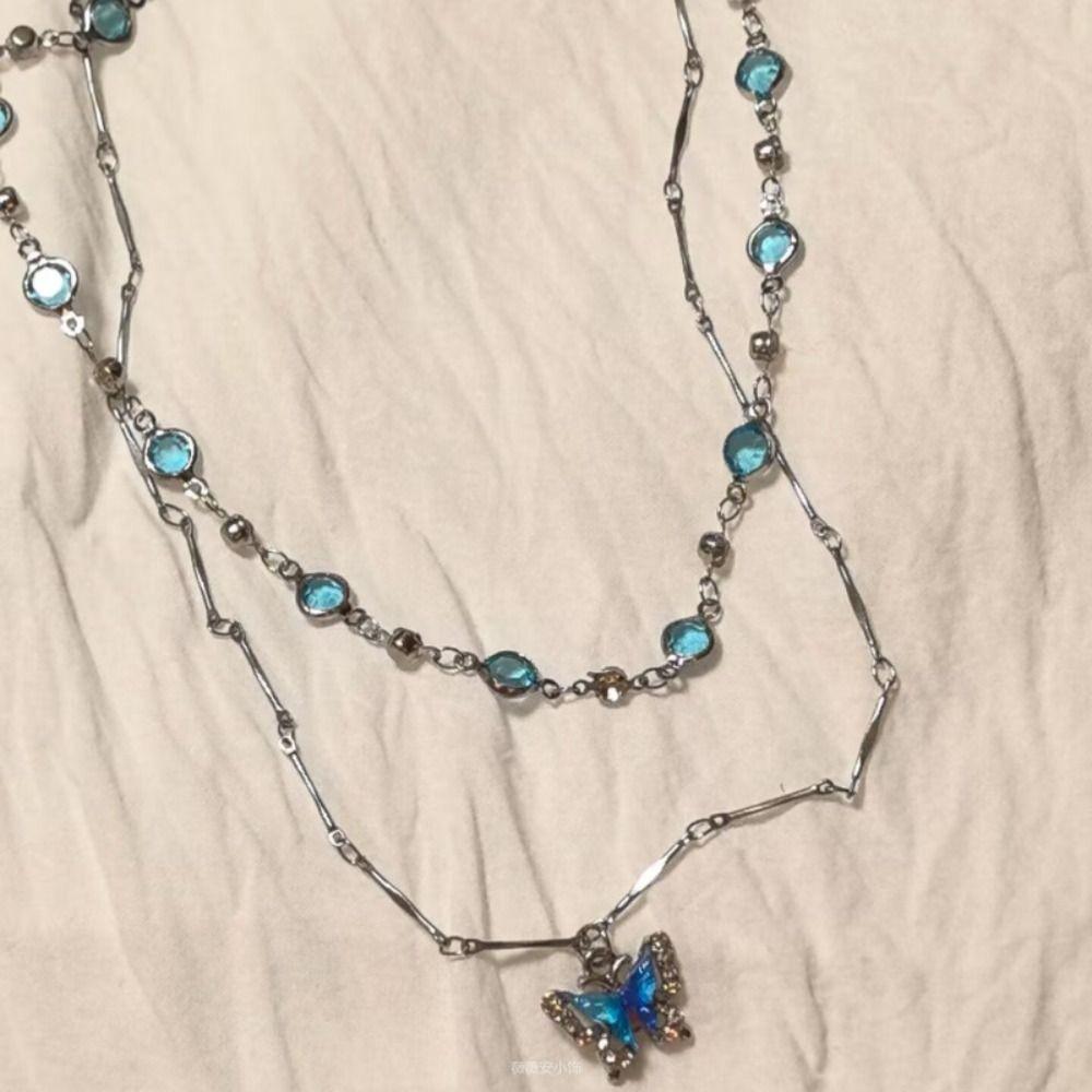 Crystal Double-layer Necklaces Sweet Clavicle Chain New Butterfly Zircon Necklace Women Jewelry