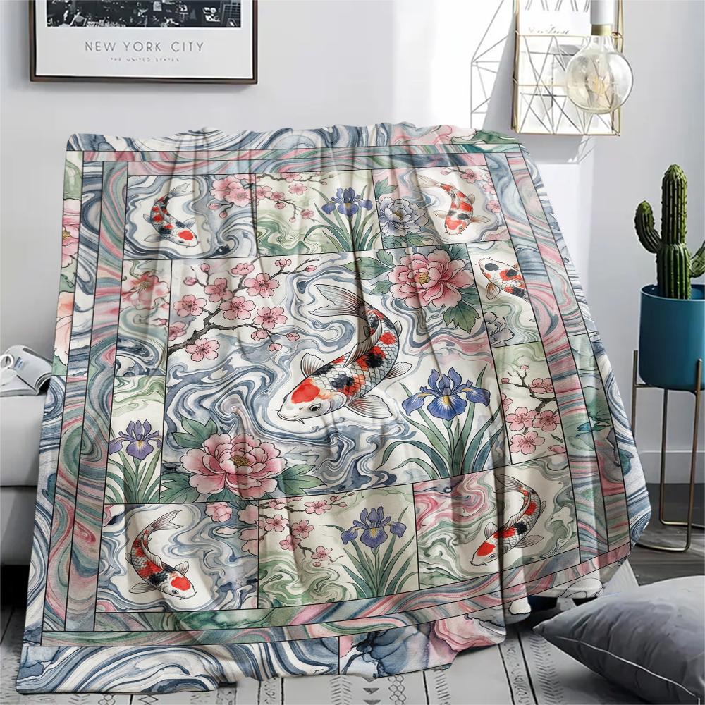 Koi Fish Classical Print Flannel Blanket, High quality Comfortable for All Seasons, Home Decor, Warmth and Comfort, Perfect for Christmas Gifts71