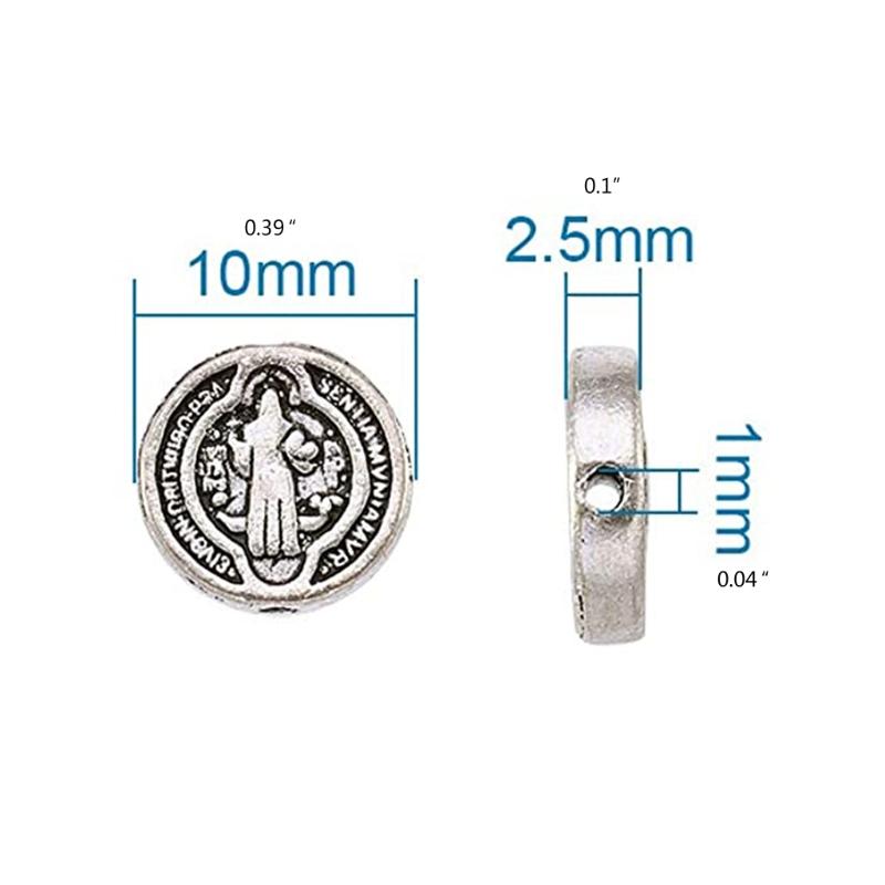 50pcs Stainless Steel Saint Benedict Bead Charm For Jewelry Making Gold/Silver Color Metal St Benedict Cross Bead Bracelet DIY
