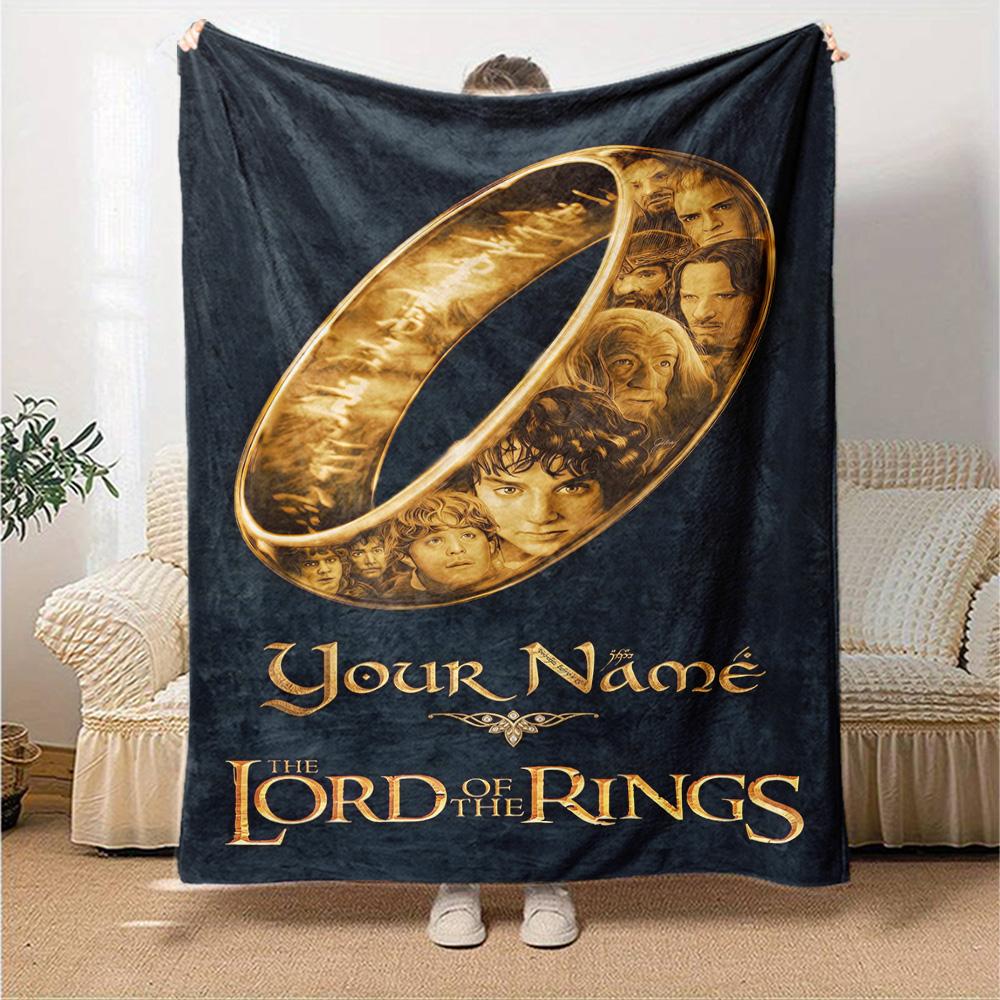 Lord Rings Personalized Text Blanket Cozy Customizable Blanket Soft Warm Cozy Throw For Bedding Bed Living Room Seaside Ideal for All Seasons