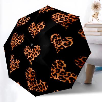 1pc Leopard Print Hearts Automatic Folding Umbrella. Portable Collapsible Design, Best Birthday Festival Gift Yy250924117