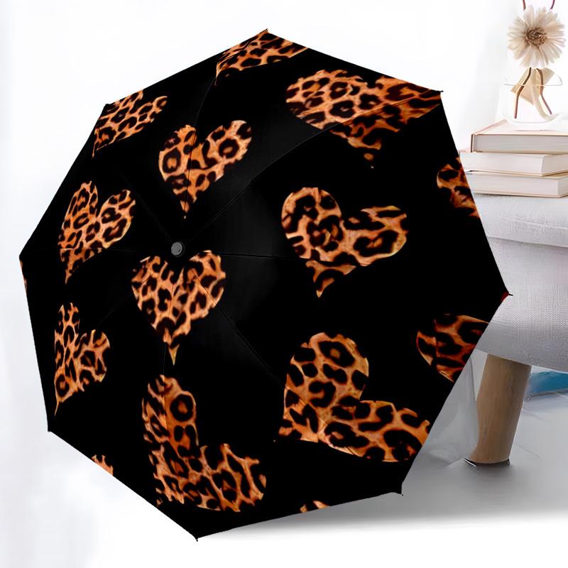 1pc Leopard print hearts Automatic Folding Umbrella. Portable collapsible design, Best birthday festival gift yy250924117