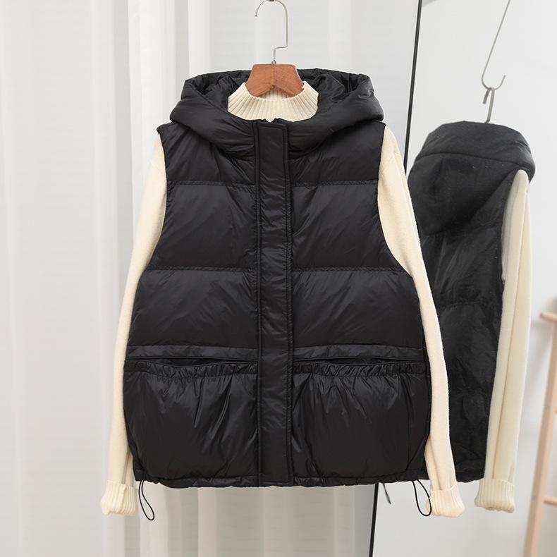 White Duck Down Jacket, Vest Women's Short Model, New Light and Thin Outer Wear Hooded Vest In Autumn and Winter
