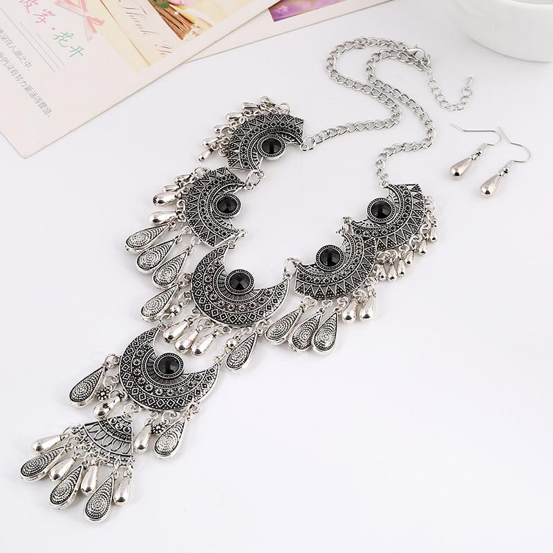 Drop Elegant Water Pendant Necklace Earrings Set Women Vintage Accessory Jewelry