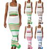 Two Piece Skirt Set for Women Striped Bodycon Slit Midi Skirt And Sleeveless Crop