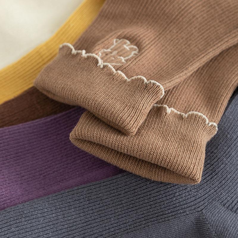 5 Pairs of Women's Autumn and Winter Lace Preppy Cute Cartoon Wooden Ear Edge Cotton Tube Pile Socks