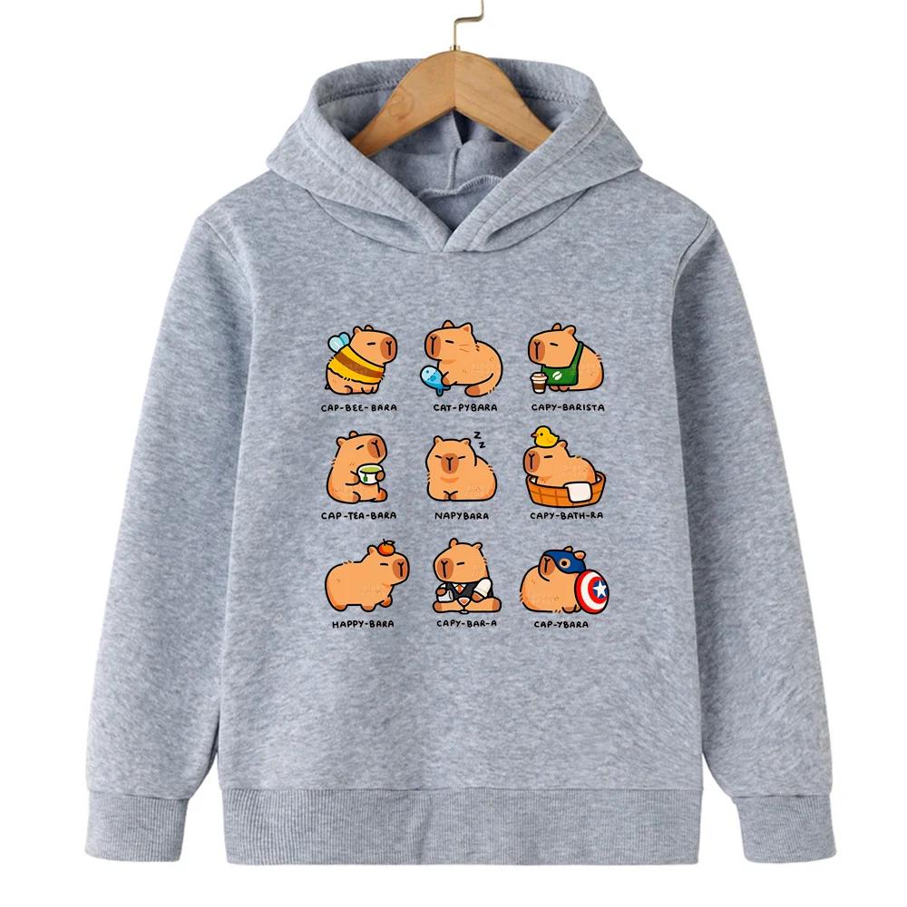 Cute Capybara Cute Cartoon Print Fashionable Casual Warm and Comfortable Hooded Sweatshirt for Boys and Girls