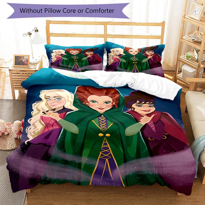 3pcs Hocus Pocus Bedding Set Duvet Cover Closure Includes 1 Duvet Cover & 2 Pillowcases, Soft and Comfortable for All Seasons.