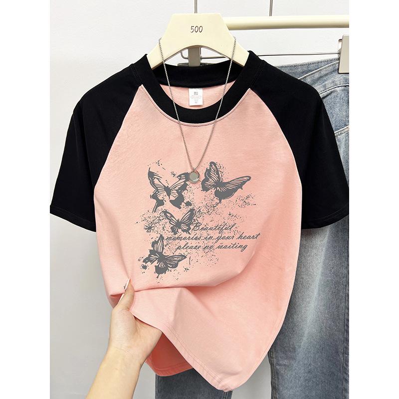 

Plus Size Women s Cotton Butterfly Print Raglan Tee - 2024 Summer Fashion XL