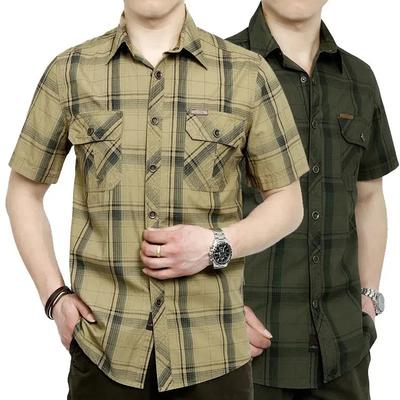 Summer Shirts For Men Casual Shirts Plaid Pure Cotton Casual Loose Men Shirt Military Shirt Men Plus Size M-5XL Camisa Masculina