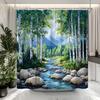 Nature Forest Stream Shower Curtain Spring Birch Trees Mountain Landscape Abstract Scenery Bathroom Decor Polyester Curta