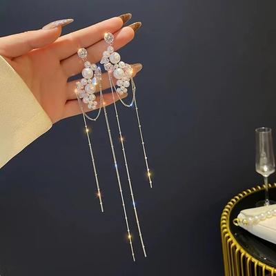 Light Luxury And High-end Feeling, Ultra Long Pearl Tassel Earrings With Earrings