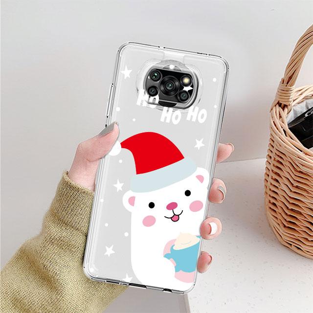 Case For Xiaomi Mi Poco X3 NFC 11 Lite M3 10T 9T 12 Redmi Note 10 9 9S 8 8T 7 Soft Clear Phone Cover Snowman Christmas