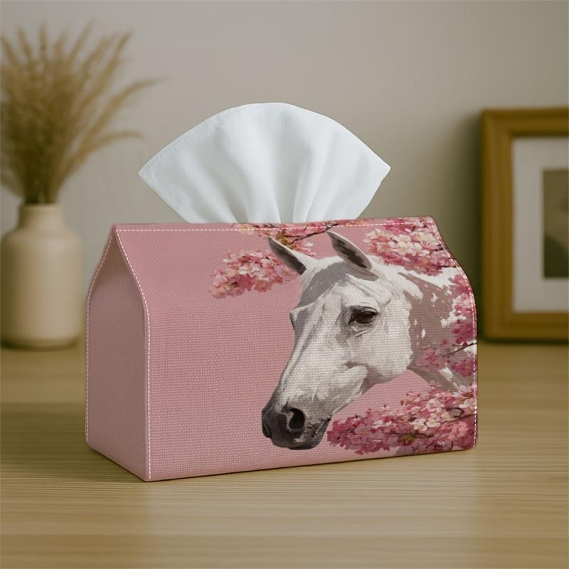 1pc of a Stylish And Dreamy Horse Tissue Box Cover, Featuring Pink Cherry Blossoms. It'S Romantic, High-Quality, Waterproof, Durable, Lightweight, And