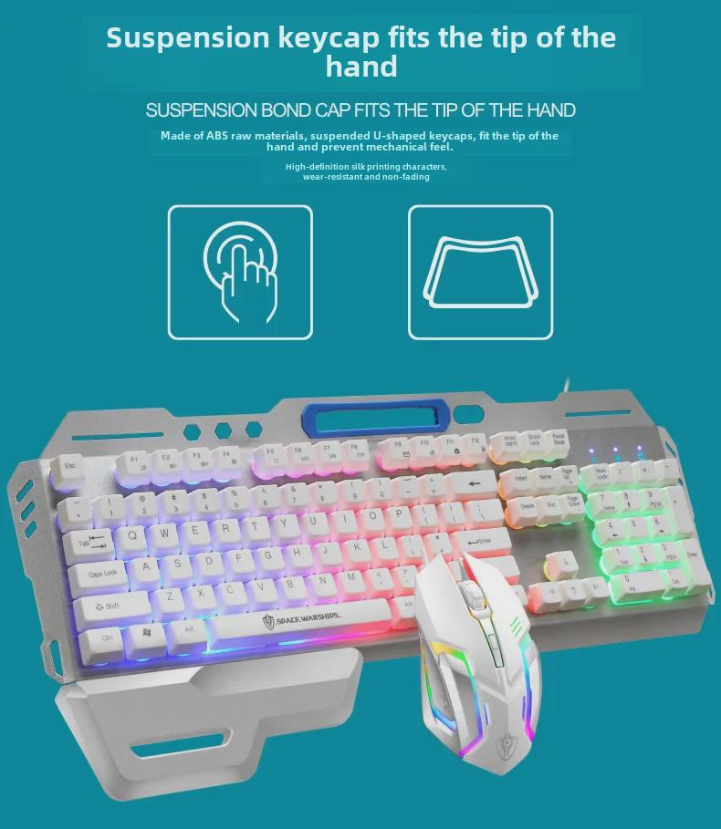 Mechanical Feel Gaming Keyboard & Mouse Set with Luminous Floating Keycaps, Metal Wired USB - Hot Sale