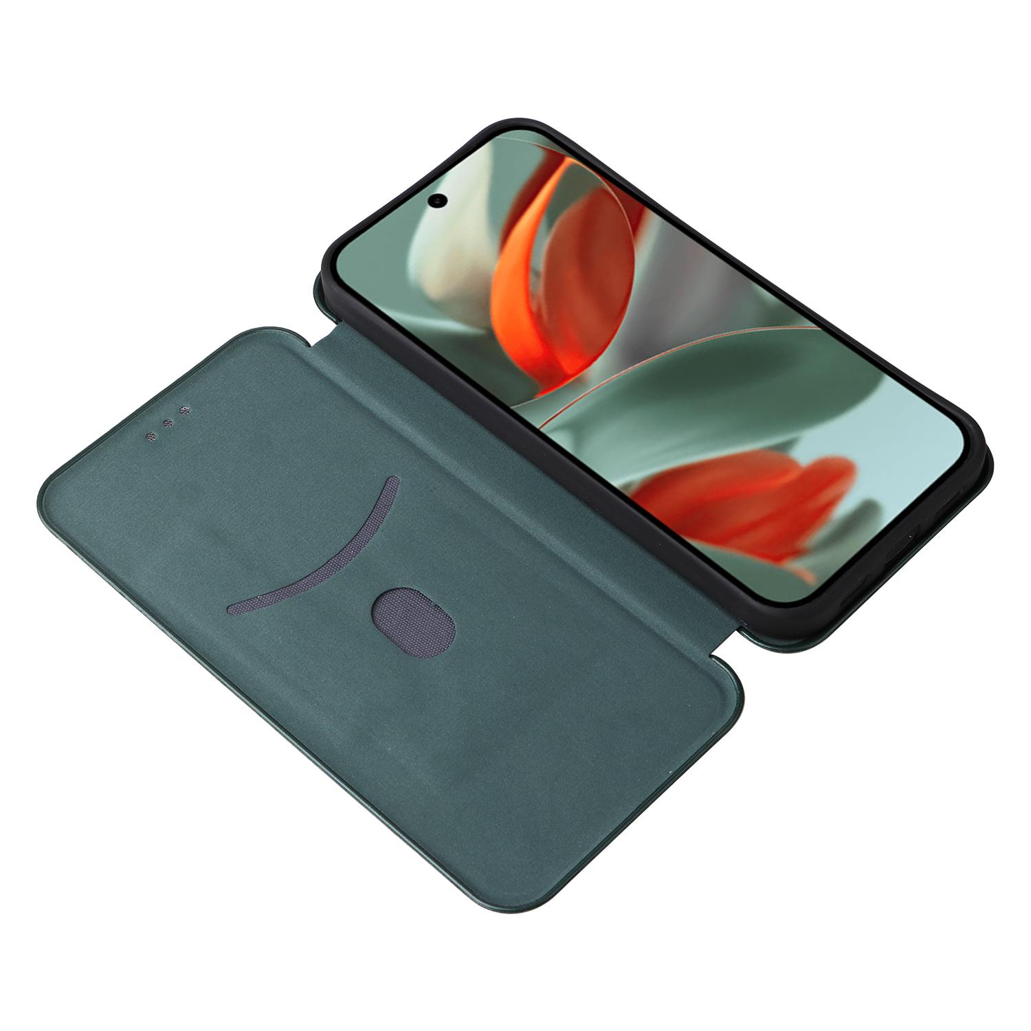 

For Google Pixel 10 Pro XL Case Carbon Fiber Texture Drop-Proof PU Leather Phone Cover Brown