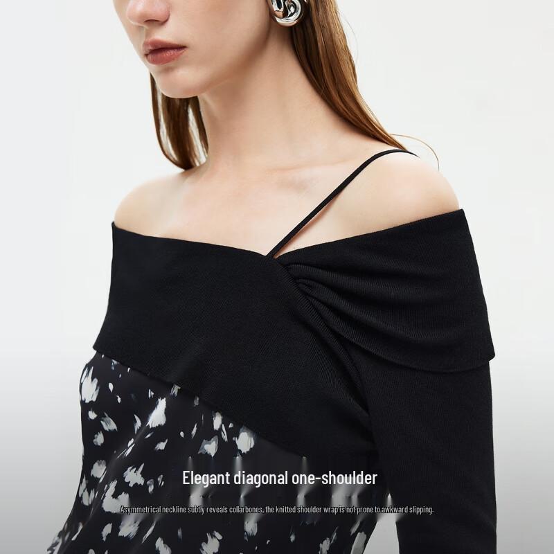 ONLY Women's One-Shoulder Knit Patchwork Crop Top