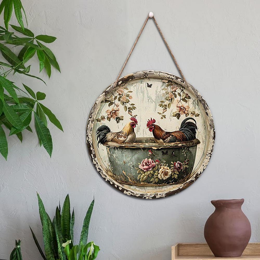 Znak Dekoracyjny Ścienny Kurczak Retro z Efektem Postarzenia