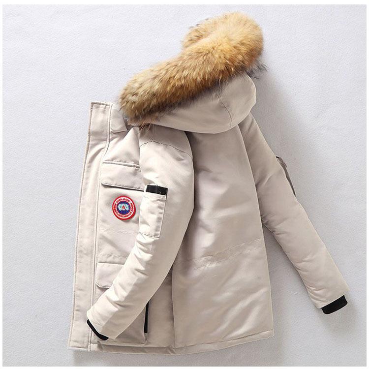 Down Jacket Men's Winter Minimalist Solid Color Fur Collar Hooded Warm Parka Casual Comfortable White Duck Down Coat Male