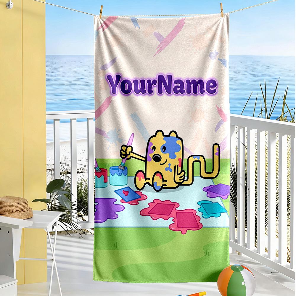 Wow! Wow! Wubbzy Customizable Name Beach Towel Quick-Dry Soft Microfiber Ideal for Travel Outdoor Swim Pool Yoga Surf Camping Hiking Gym Gift Holiday