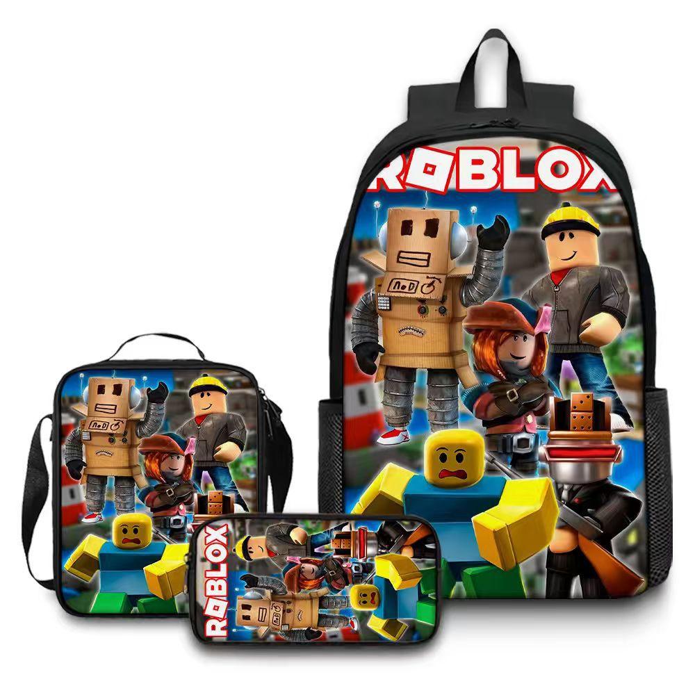 New Roblox Student School Bag Roblox Digital Printing Backpack Three-piece Set Lunch Bag Pencil Case