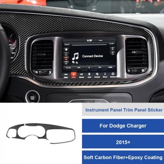 Glossy Carbon Fiber Car Dashboard Navigation Cover For Dodge Charger 2015-
